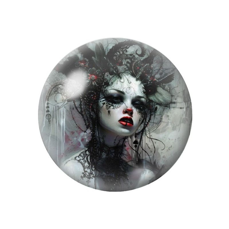 Cabochon en Verre Illustré Femme Gothique 12 à 25mm