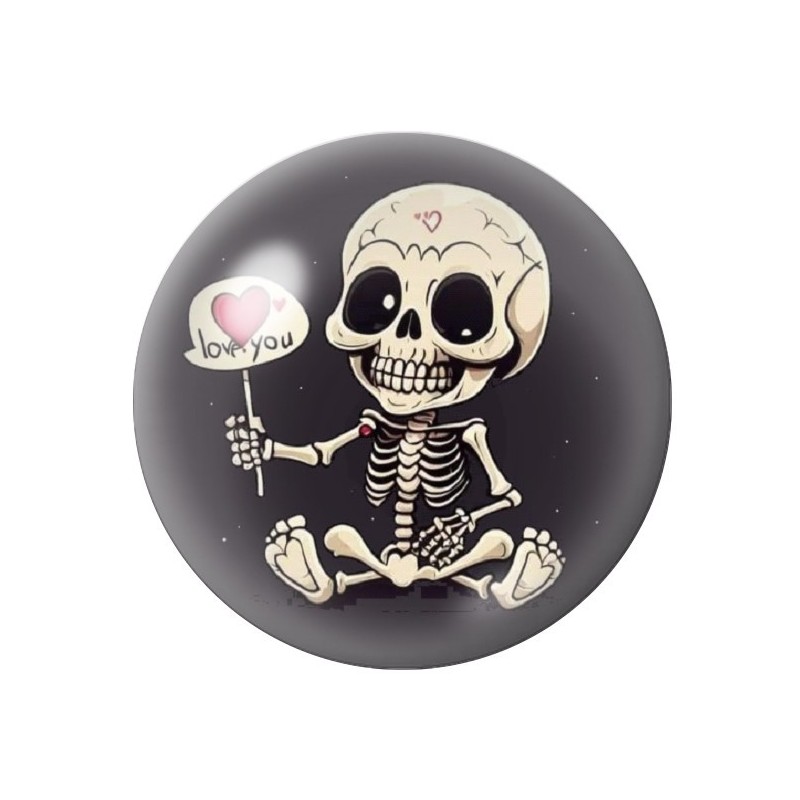 Cabochon en Verre Illustré Squelette Gothique 12 à 25mm