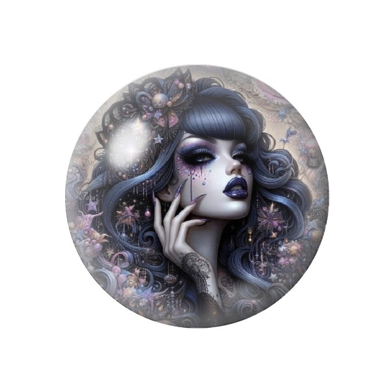 Cabochon en Verre Illustré Femme Gothique 12 à 25mm