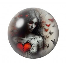 Cabochon en Verre Illustré Femme Coeur Gothique 12 à 25mm  pour la Création de Bijoux Fantaisie - DIY