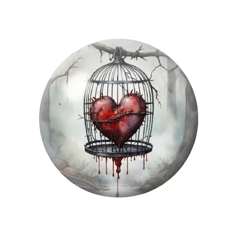 Cabochon en Verre Illustré Cage Coeur Gothique 12 à 25mm