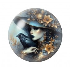 Cabochon en Verre Illustré Femme Corbeau Gothique 12 à 25mm  pour la Création de Bijoux Fantaisie - DIY