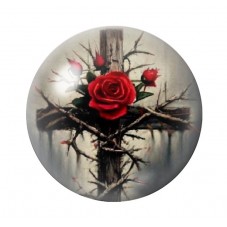 Cabochon en Verre Illustré Croix Rose Rouge Gothique 12 à 25mm  pour la Création de Bijoux Fantaisie - DIY