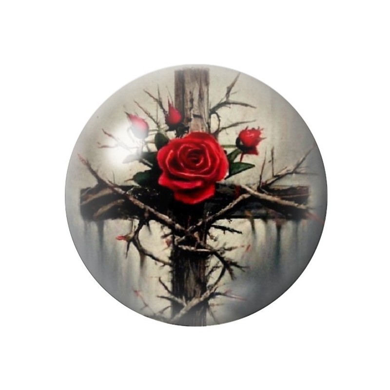 Cabochon en Verre Illustré Croix Rose Rouge Gothique 12 à 25mm