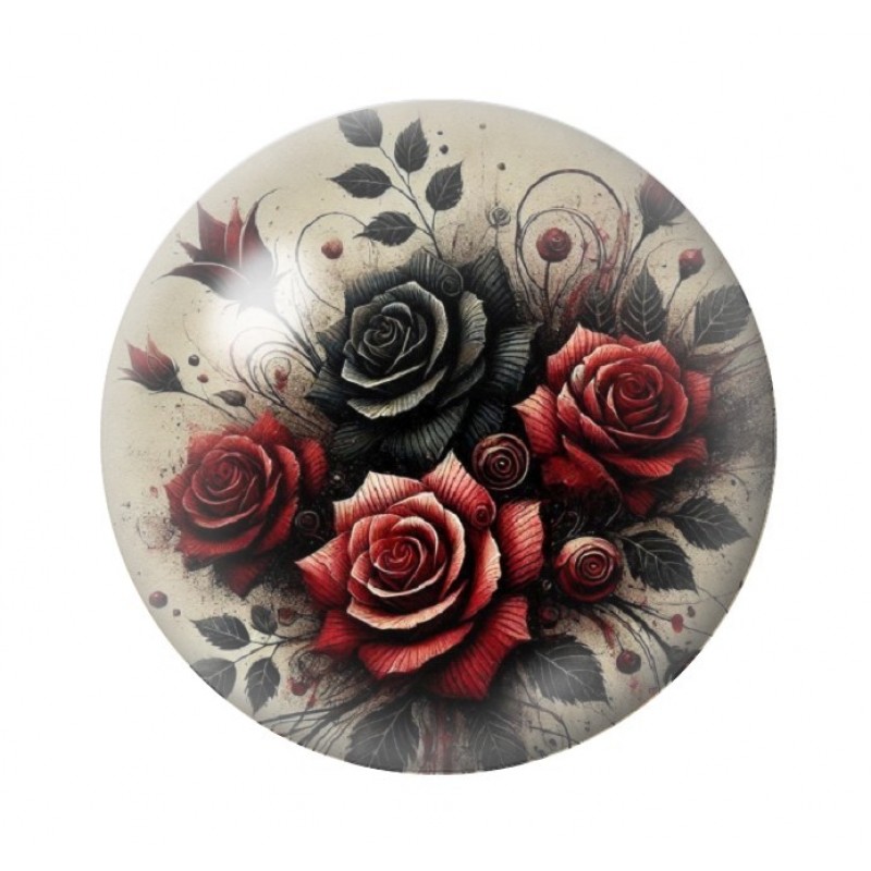 Cabochon en Verre Illustré Fleurs Roses Gothique 12 à 25mm