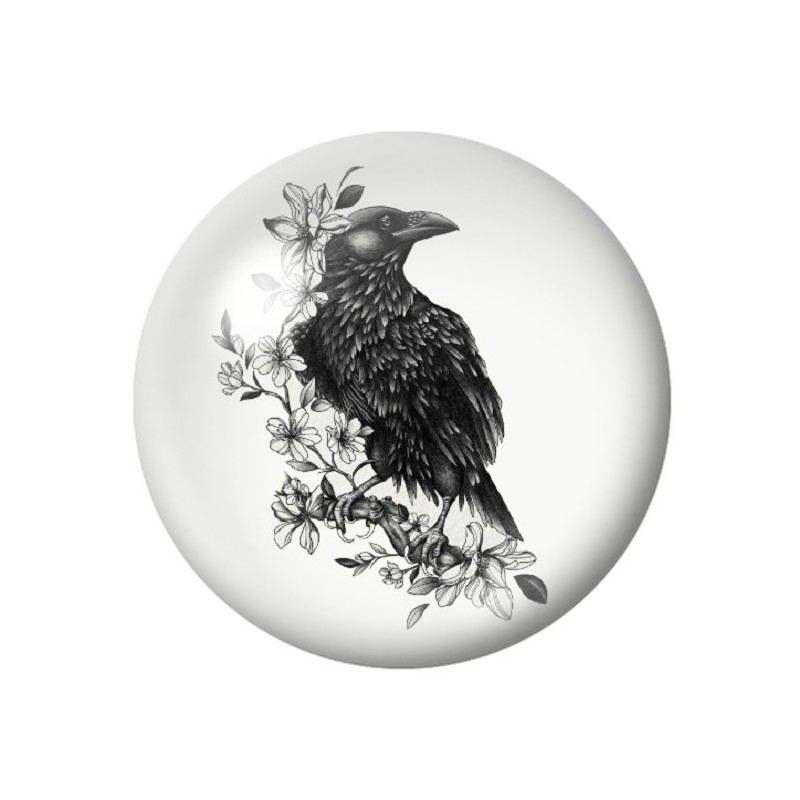 Cabochon en Verre Illustré Corbeau Gothique 12 à 25mm