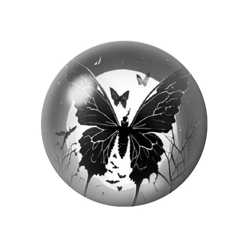 Cabochon en Verre Illustré Papillon Noir Gothique 12 à 25mm