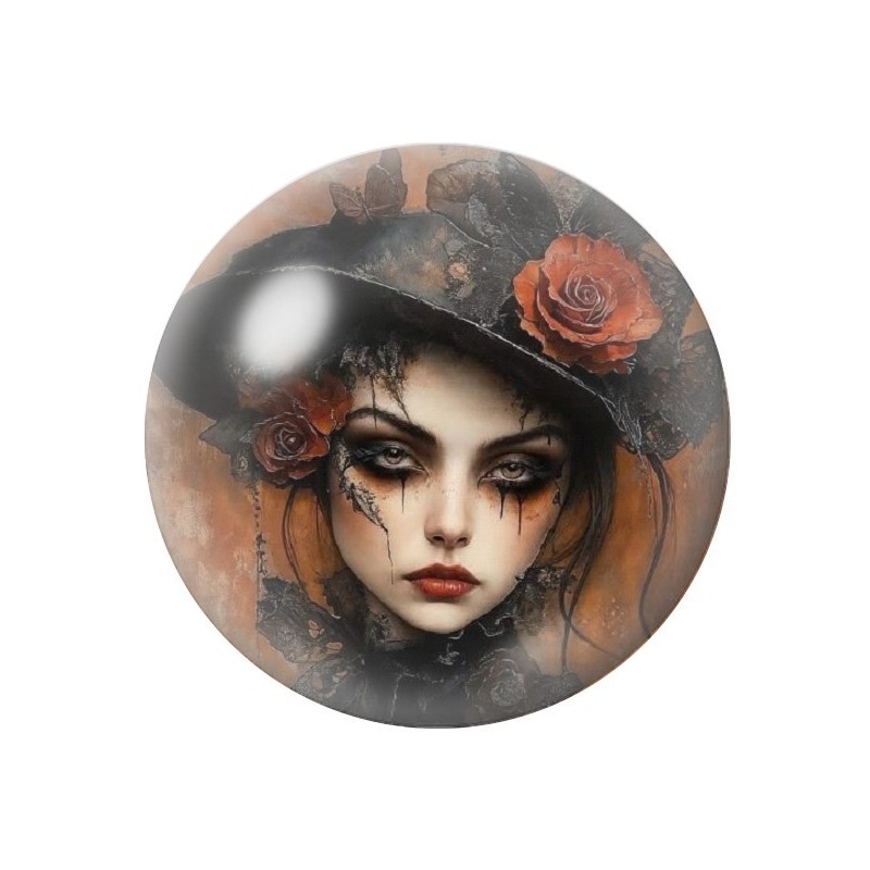 Cabochon en Verre Illustré Femme Gothique 12 à 25mm