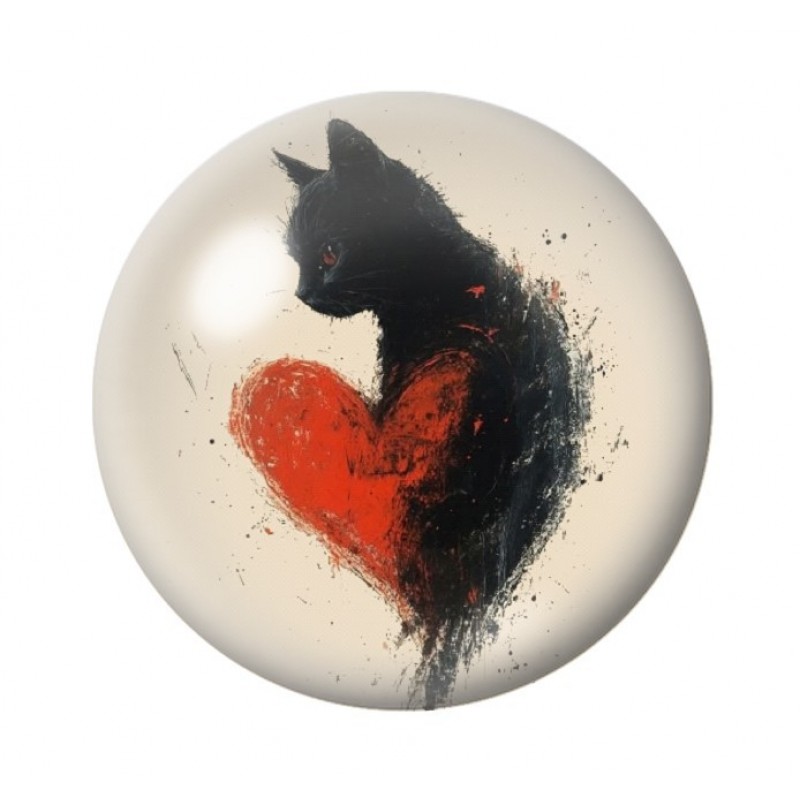 Cabochon en Verre Illustré Chat Noir Coeur Gothique 12 à 25mm