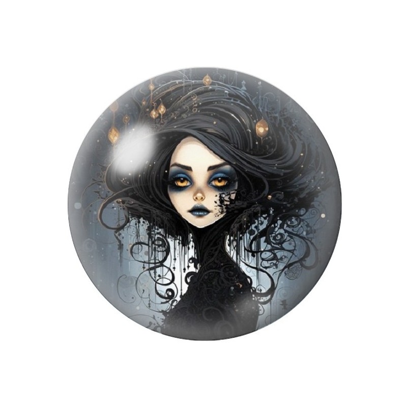 Cabochon en Verre Illustré Femme Gothique 12 à 25mm