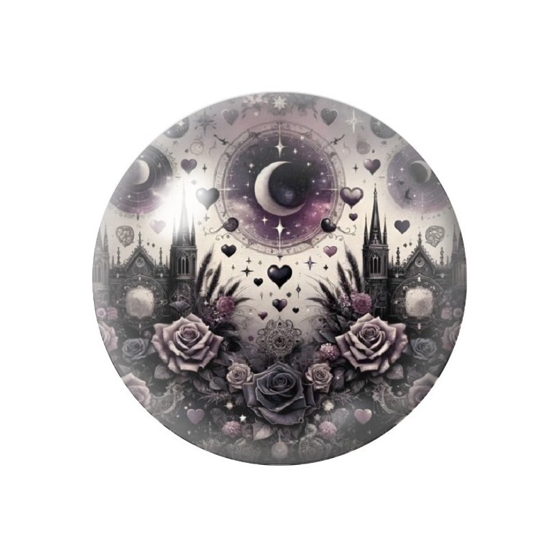 Cabochon en Verre Illustré Lune Gothique 12 à 25mm