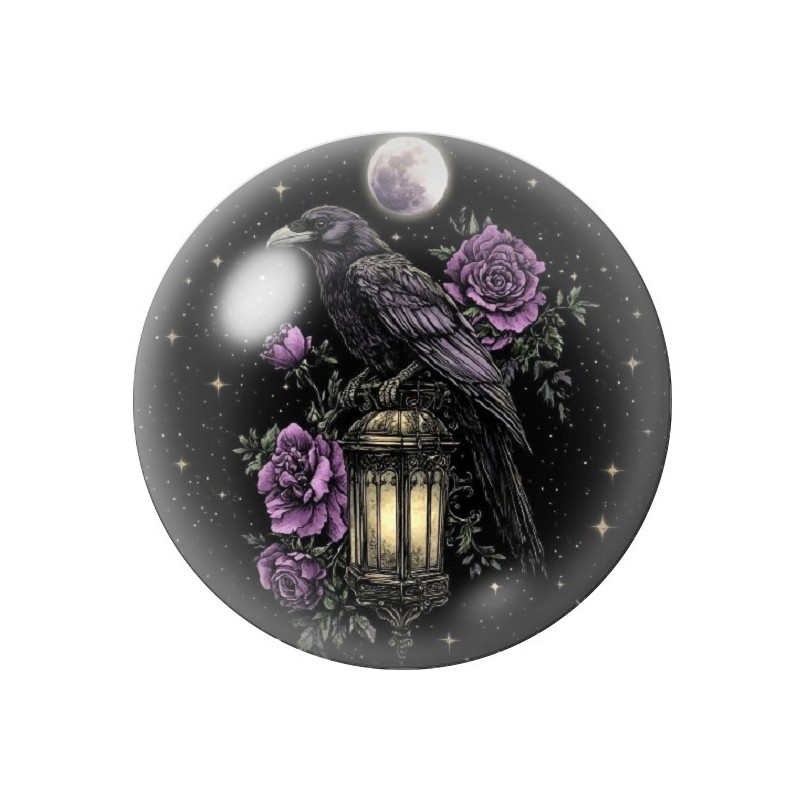 Cabochon en Verre Illustré Corbeau Réverbère Gothique 12 à 25mm
