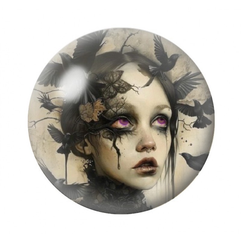 Cabochon en Verre Illustré Femme Corbeaux Gothique 12 à 25mm