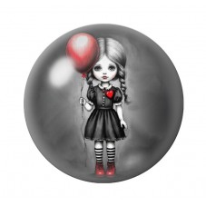 Cabochon en Verre Illustré Petite Fille Ballon Rouge Gothique 12 à 25mm  pour la Création de Bijoux Fantaisie - DIY