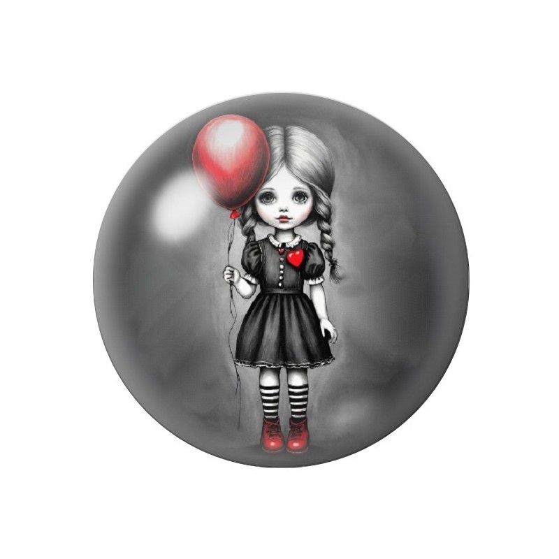 Cabochon en Verre Illustré Petite Fille Ballon Rouge Gothique 12 à 25mm