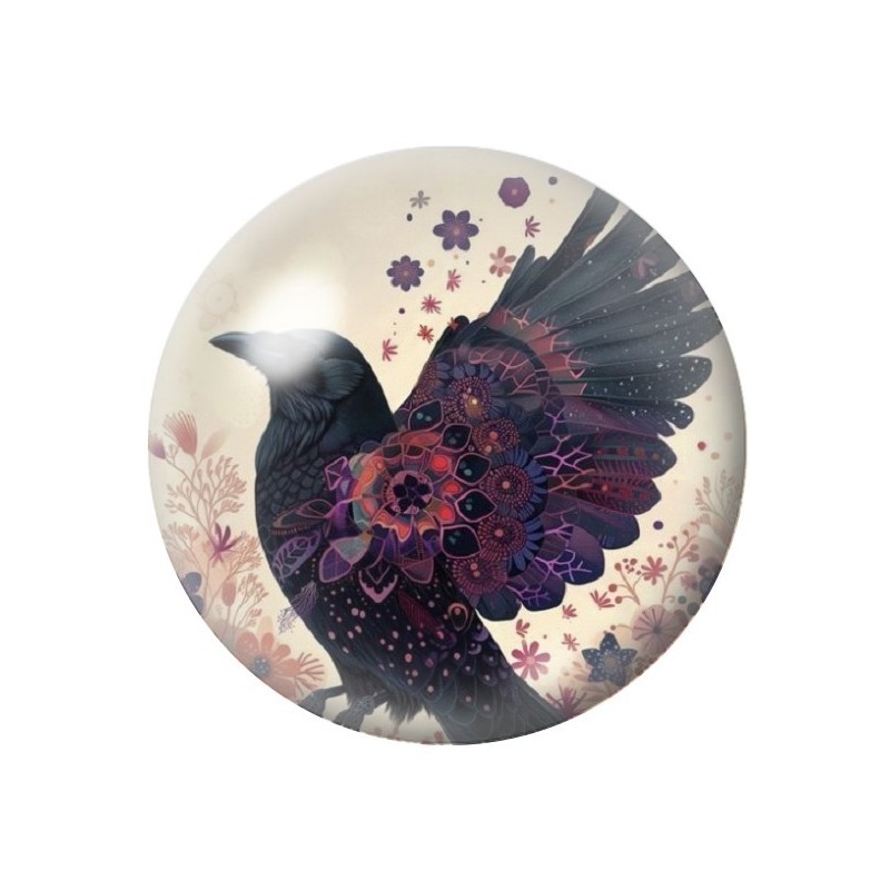 Cabochon en Verre Illustré Corbeau Gothique 12 à 25mm