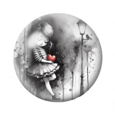 Cabochon en Verre Illustré Petite Fille Coeur Gothique 12 à 25mm  pour la Création de Bijoux Fantaisie - DIY