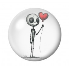 Cabochon en Verre Illustré Squelette Ballon Coeur Gothique 12 à 25mm  pour la Création de Bijoux Fantaisie - DIY