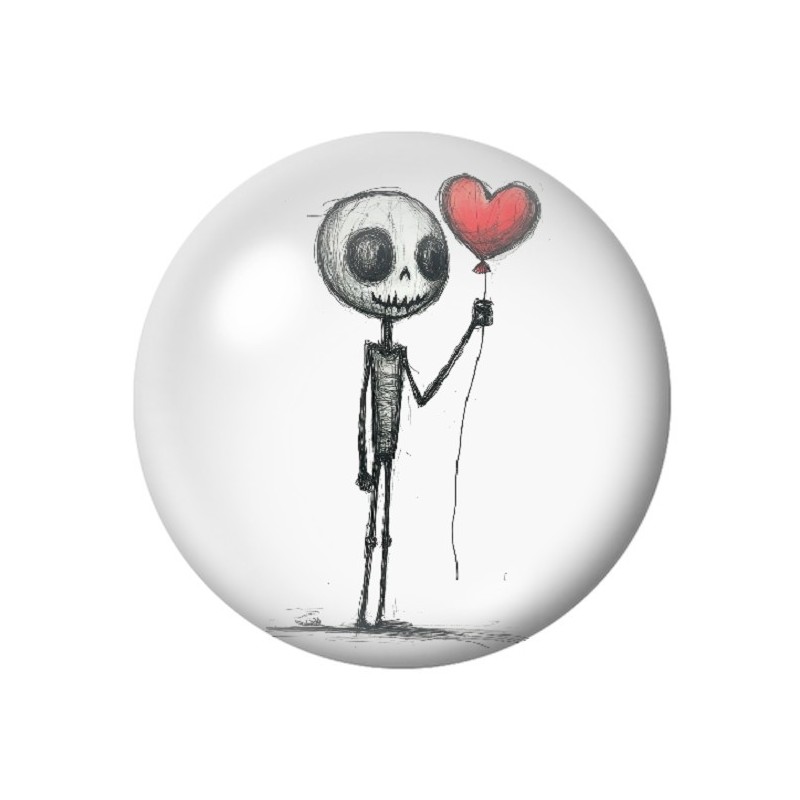 Cabochon en Verre Illustré Squelette Ballon Coeur Gothique 12 à 25mm
