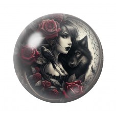Cabochon en Verre Illustré Femme Loup Gothique 12 à 25mm  pour la Création de Bijoux Fantaisie - DIY
