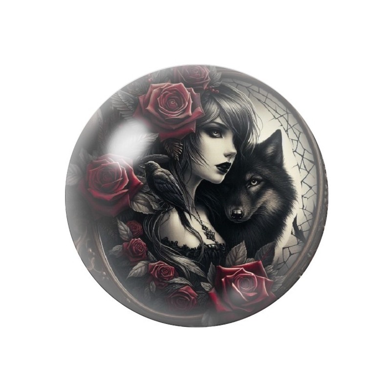 Cabochon en Verre Illustré Femme Loup Gothique 12 à 25mm