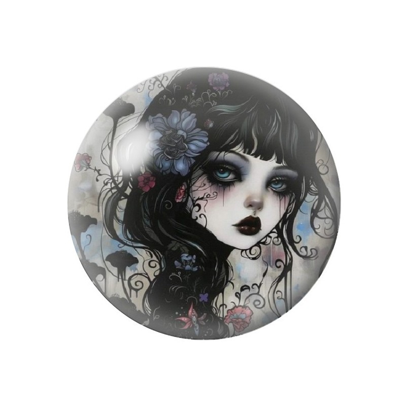 Cabochon en Verre Illustré Femme Gothique 12 à 25mm