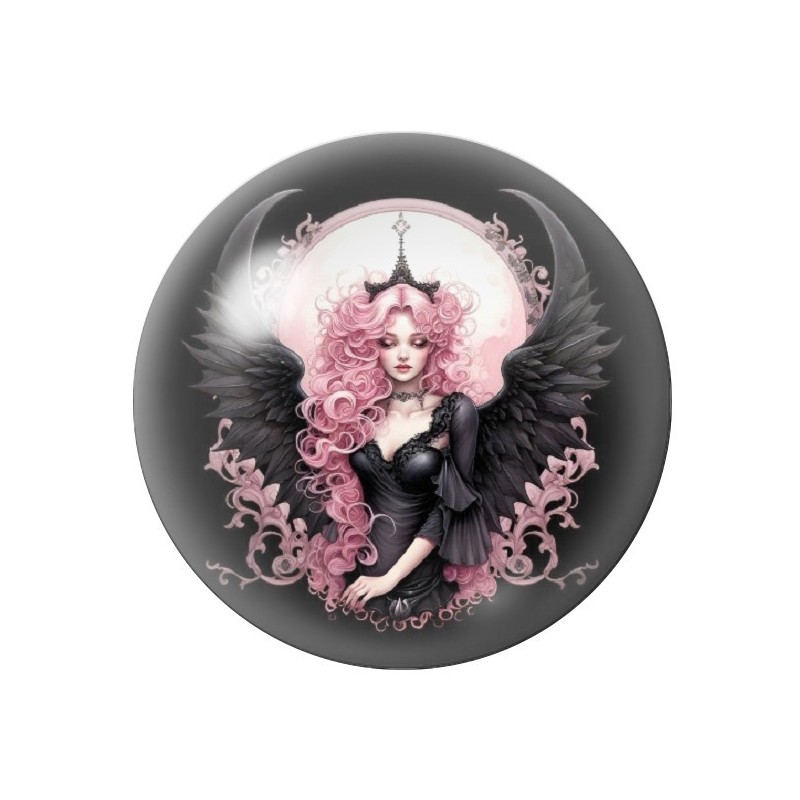 Cabochon en Verre Illustré Femme Ange Noir Gothique 12 à 25mm