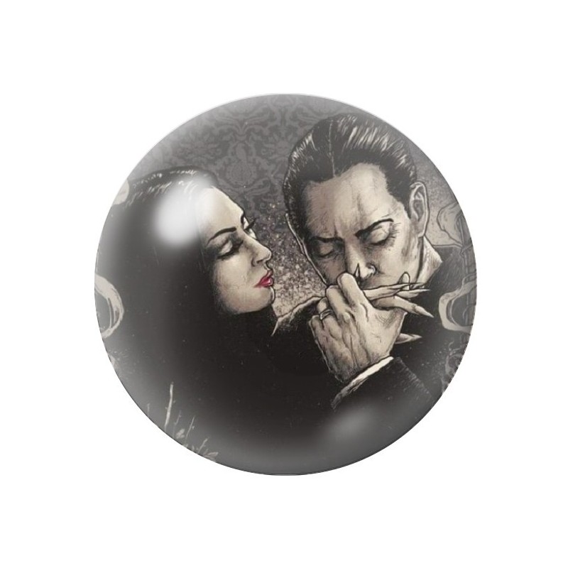 Cabochon en Verre Illustré Morticia et Gomez Gothique 12 à 25mm