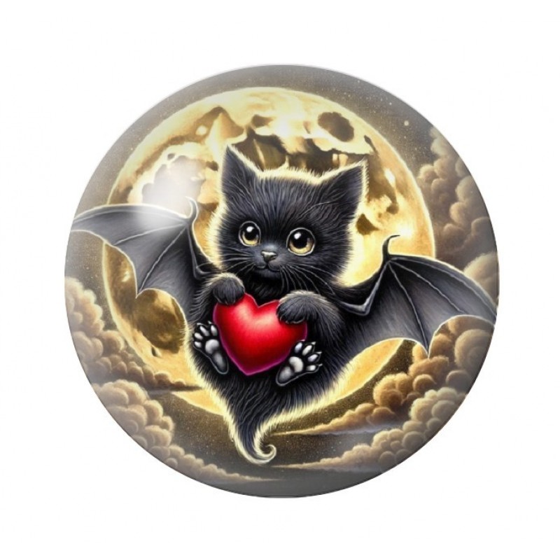 Cabochon en Verre Illustré Chauve-Souris Coeur Gothique 12 à 25mm