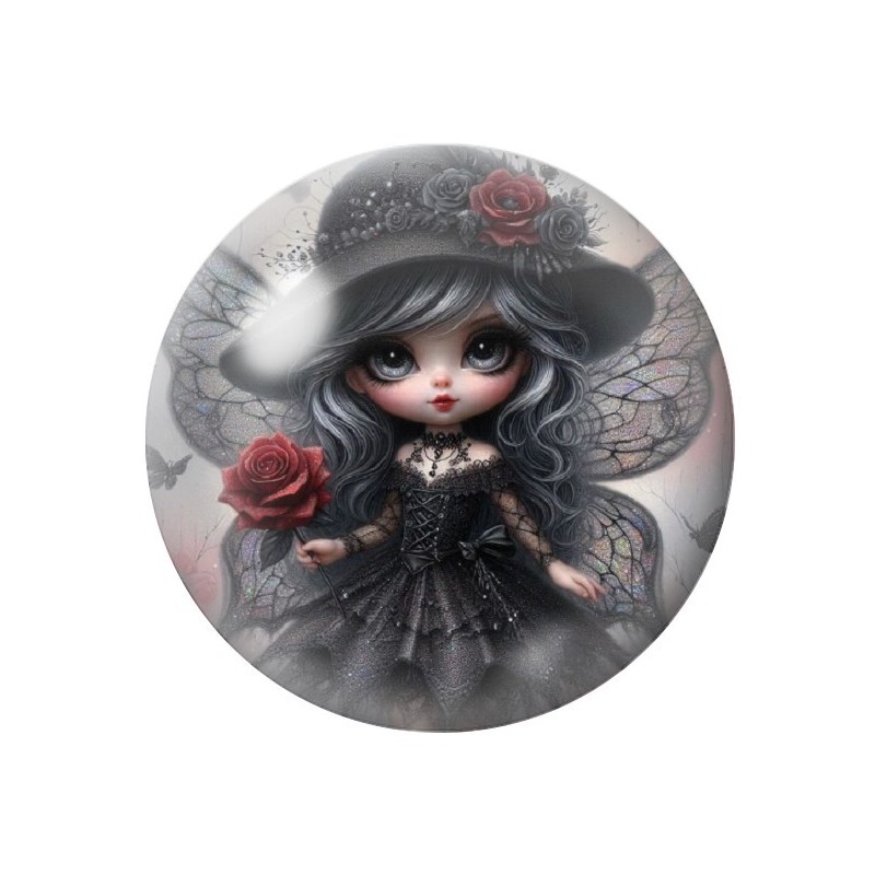 Cabochon en Verre Illustré Fée Gothique 12 à 25mm