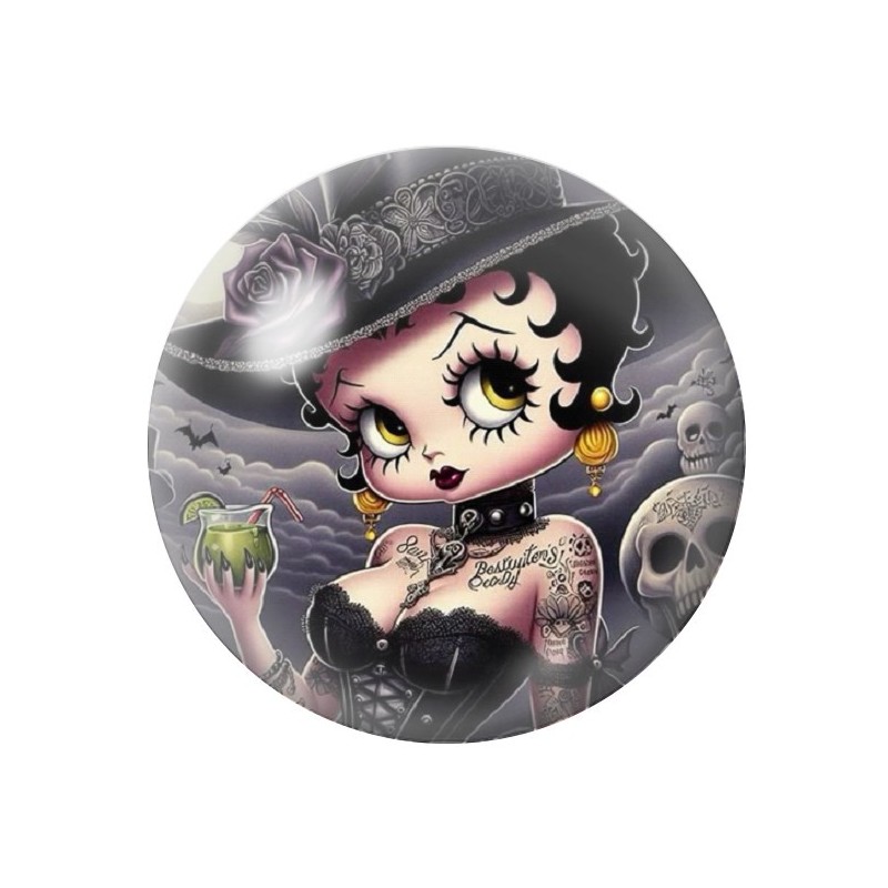 Cabochon en Verre Illustré Betty Boop Gothique 12 à 25mm