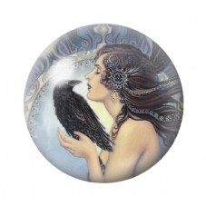 Cabochon en Verre Illustré Femme Corbeau Gothique 12 à 25mm  pour la Création de Bijoux Fantaisie - DIY