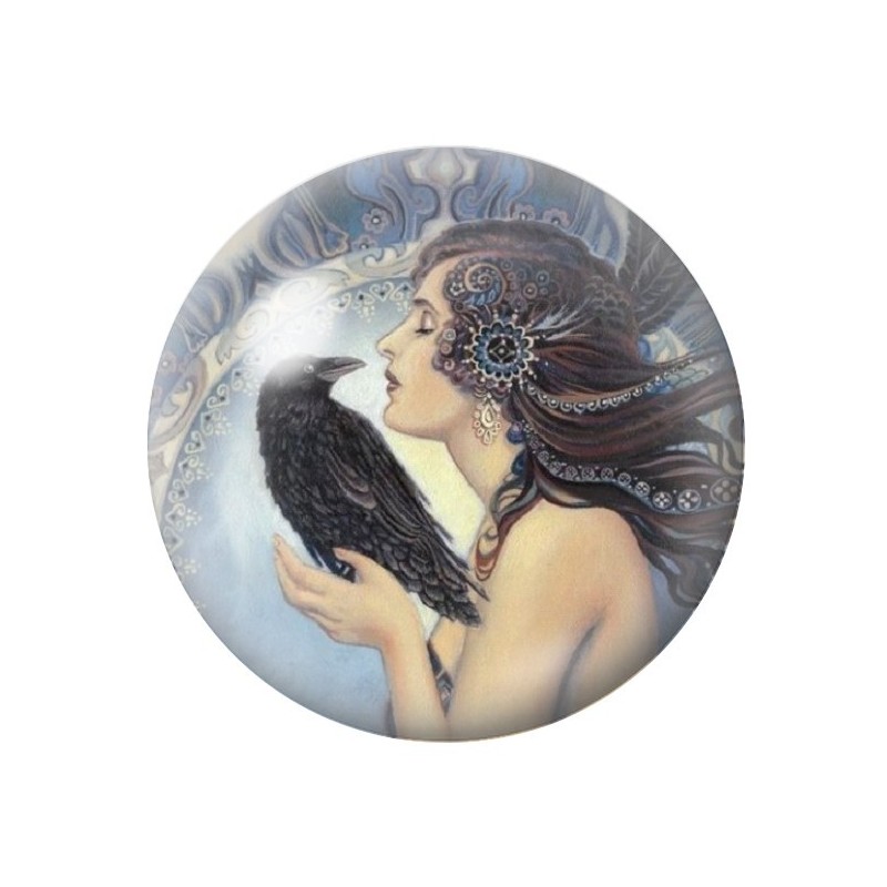 Cabochon en Verre Illustré Femme Corbeau Gothique 12 à 25mm