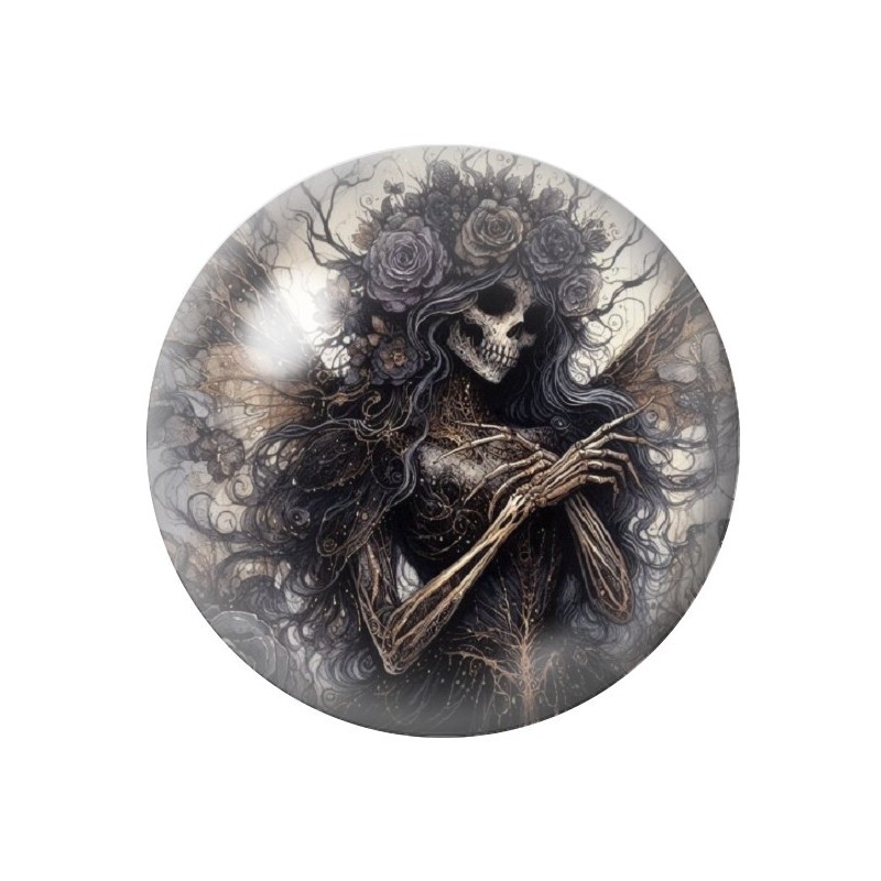 Cabochon en Verre Illustré Squelette Papillon Gothique 12 à 25mm