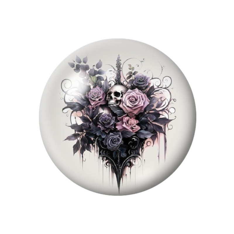 Cabochon en Verre Illustré Coeur Tête de Mort Gothique 12 à 25mm