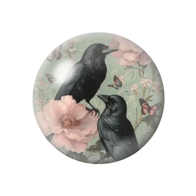 Cabochon en Verre Illustré Corbeaux Gothique 12 à 25mm