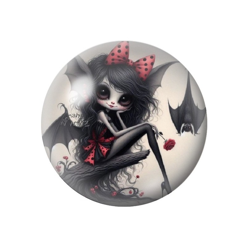 Cabochon en Verre Illustré Jeune Fille Démon Gothique 12 à 25mm