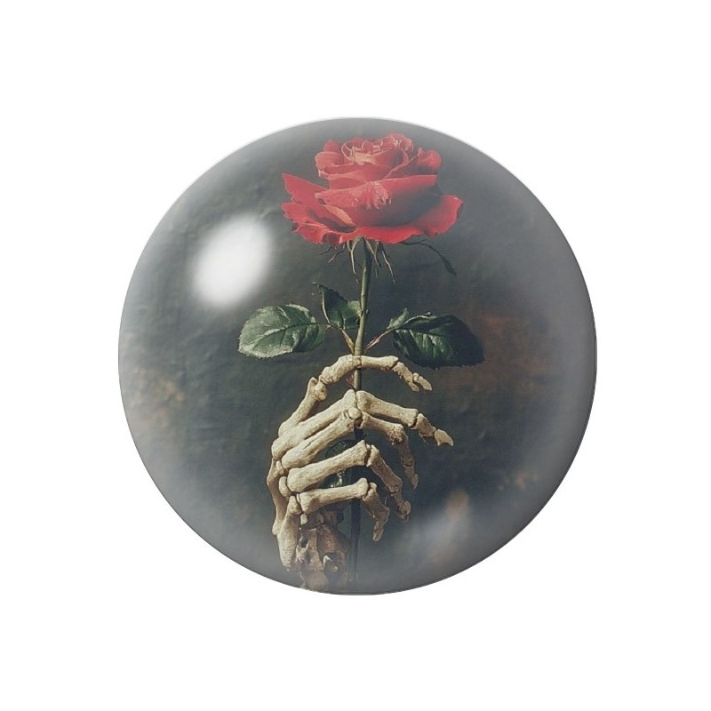 Cabochon en Verre Illustré Main Squelette Rose Rouge Gothique 12 à 25mm