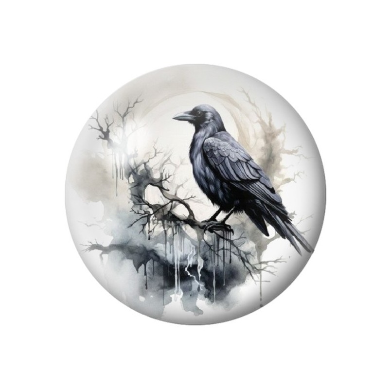 Cabochon en Verre Illustré Corbeau Gothique 12 à 25mm