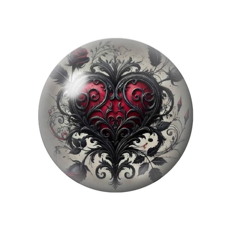 Cabochon en Verre Illustré Coeur Gothique 12 à 25mm