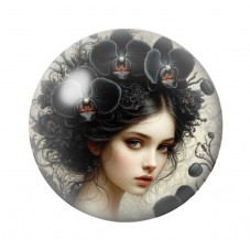 Cabochon en Verre Illustré Femme Fleurs Gothique 12 à 25mm  pour la Création de Bijoux Fantaisie - DIY