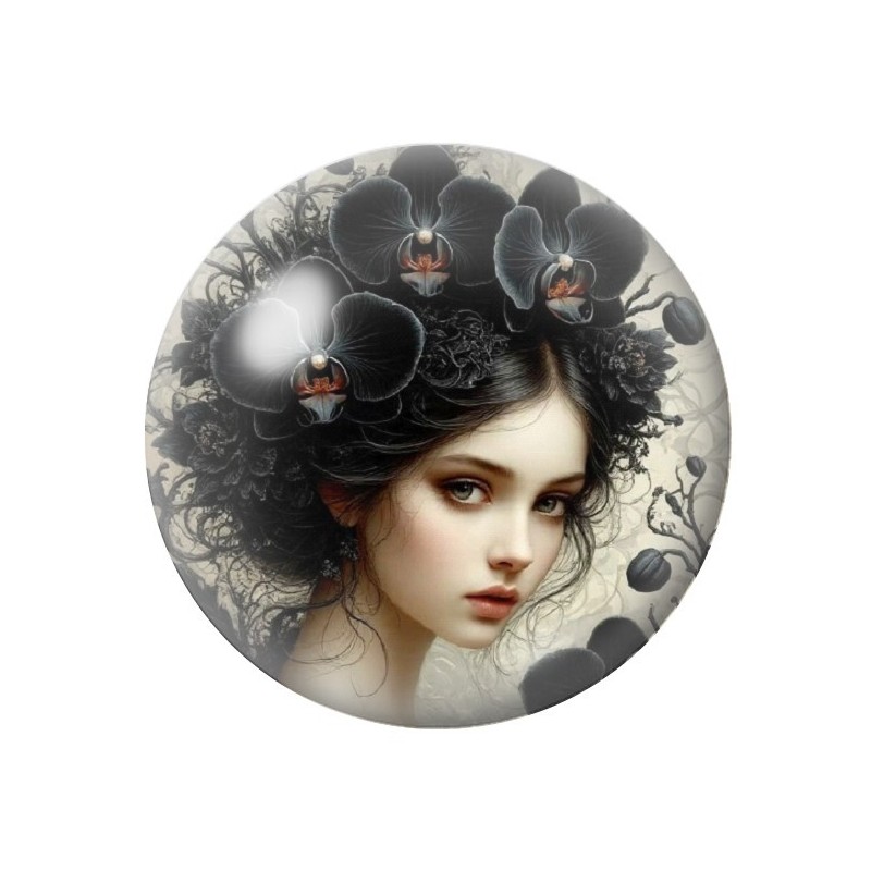 Cabochon en Verre Illustré Femme Fleurs Gothique 12 à 25mm