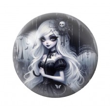 Cabochon en Verre Illustré Jeune Fille Gothique 12 à 25mm  pour la Création de Bijoux Fantaisie - DIY