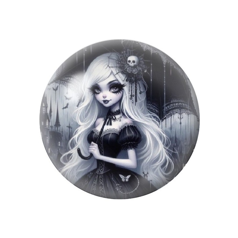 Cabochon en Verre Illustré Jeune Fille Gothique 12 à 25mm