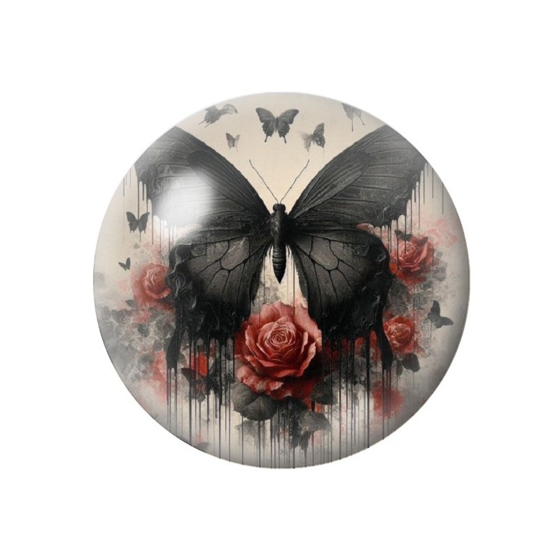 Cabochon en Verre Illustré Papillon Gothique 12 à 25mm