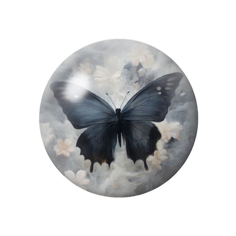 Cabochon en Verre Illustré Papillon Noir Gothique 12 à 25mm