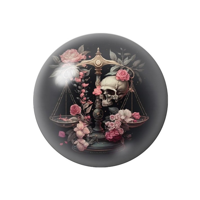 Cabochon en Verre Illustré Balance Tête de Mort Fleurs Gothique 12 à 25mm