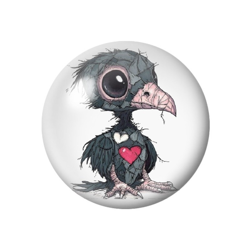Cabochon en Verre Illustré Corbeau Coeur Gothique 12 à 25mm