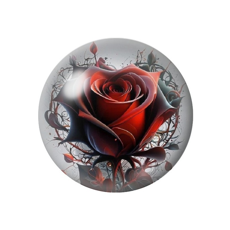 Cabochon en Verre Illustré Rose Rouge Gothique 12 à 25mm