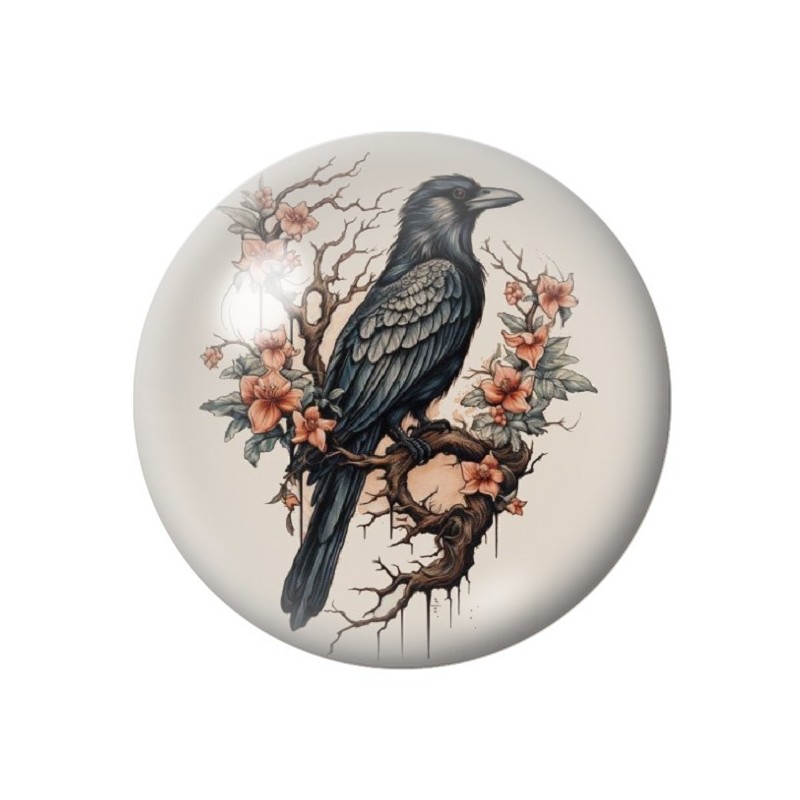 Cabochon en Verre Illustré Corbeau Gothique 12 à 25mm